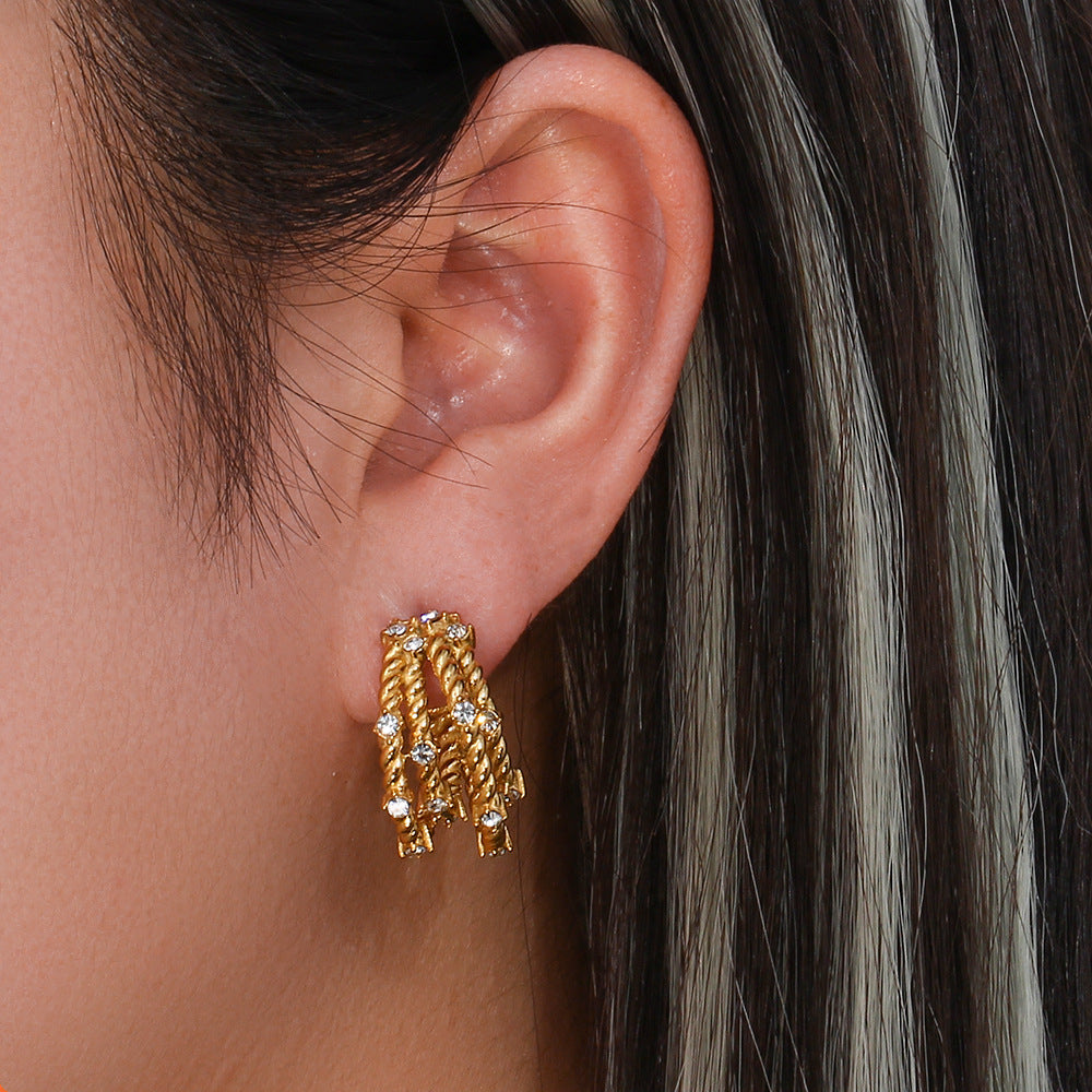 BRAIDED ZIRCONIA HOOP EARRINGS