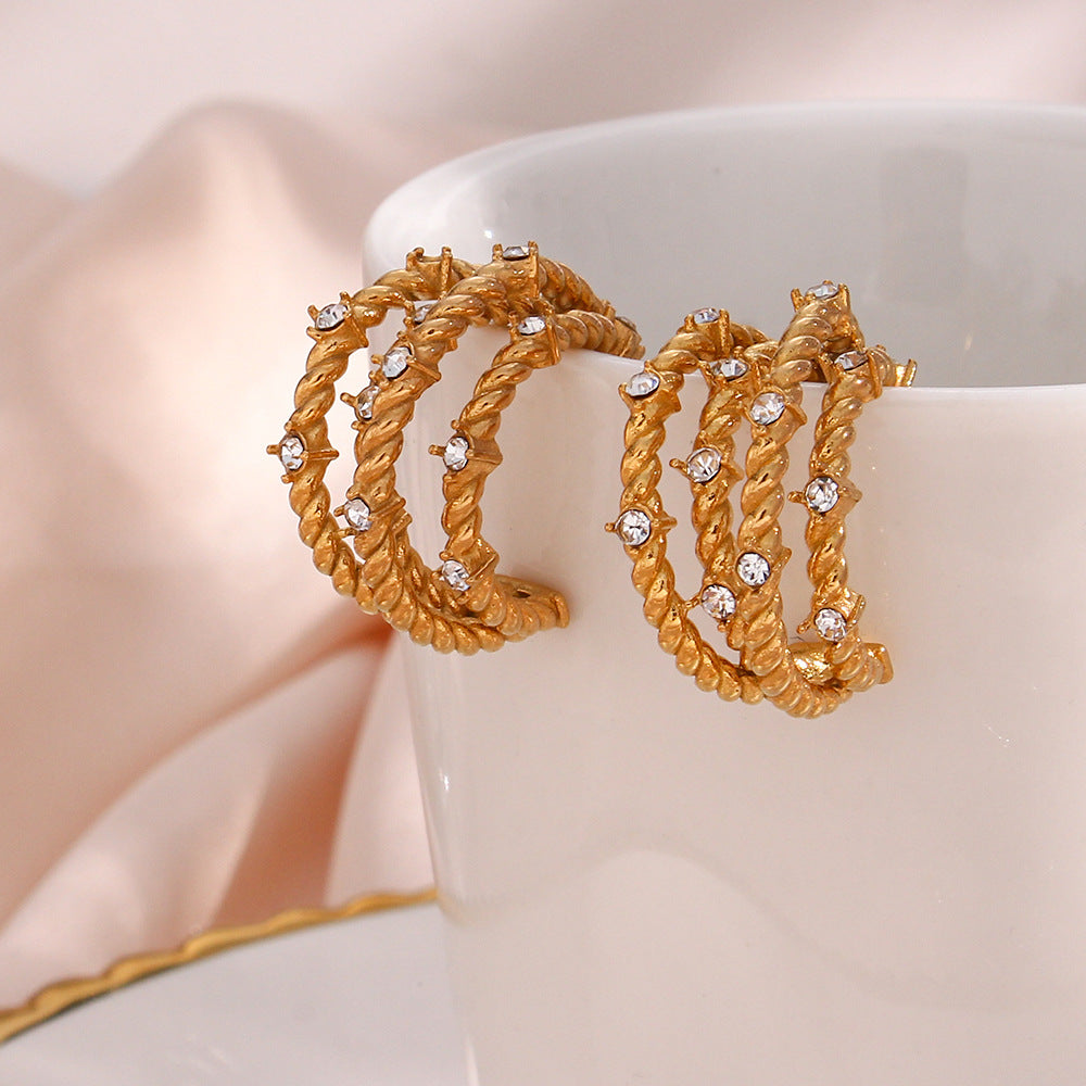 BRAIDED ZIRCONIA HOOP EARRINGS