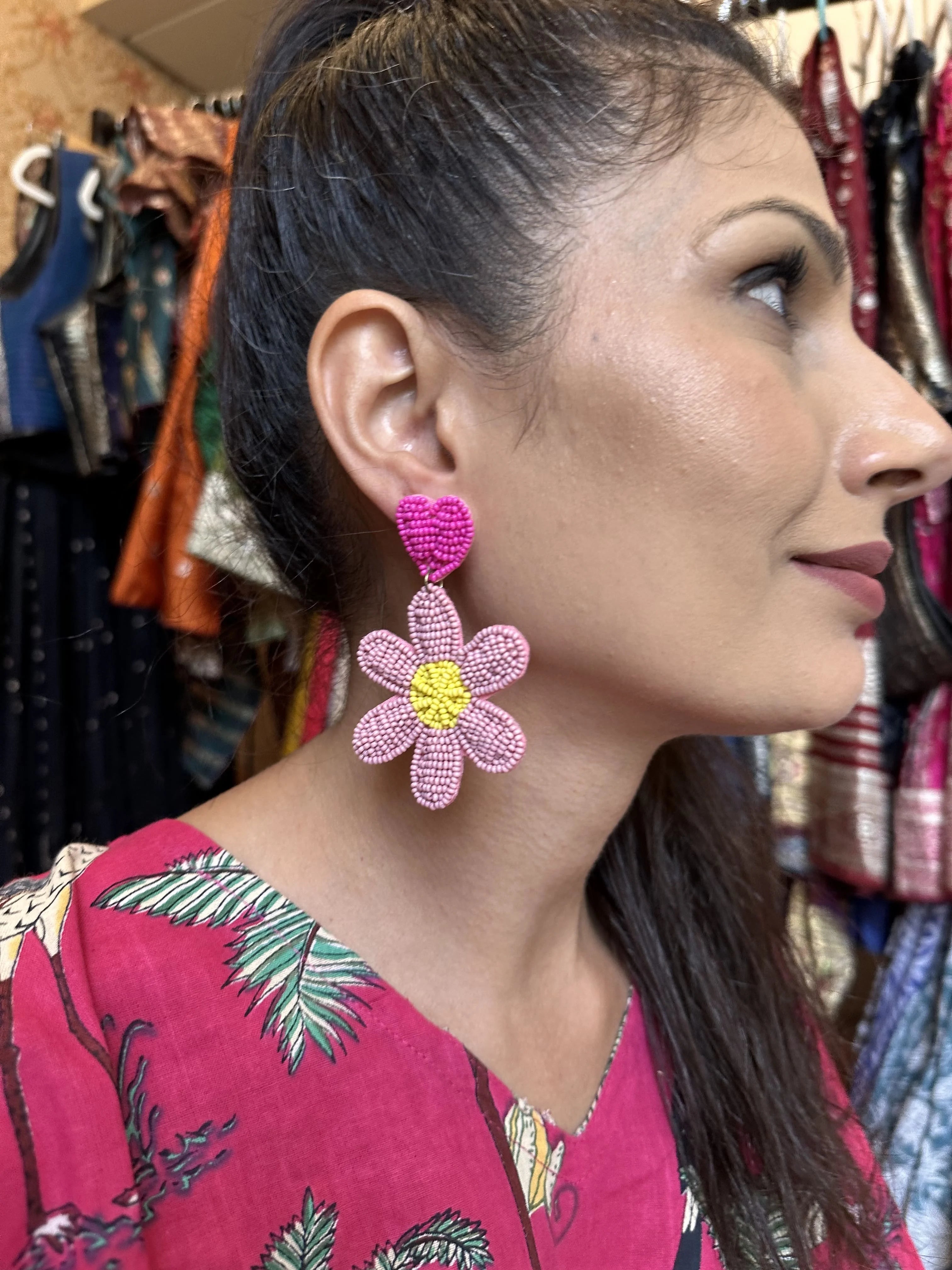 PINK FLOWER EARRINGS