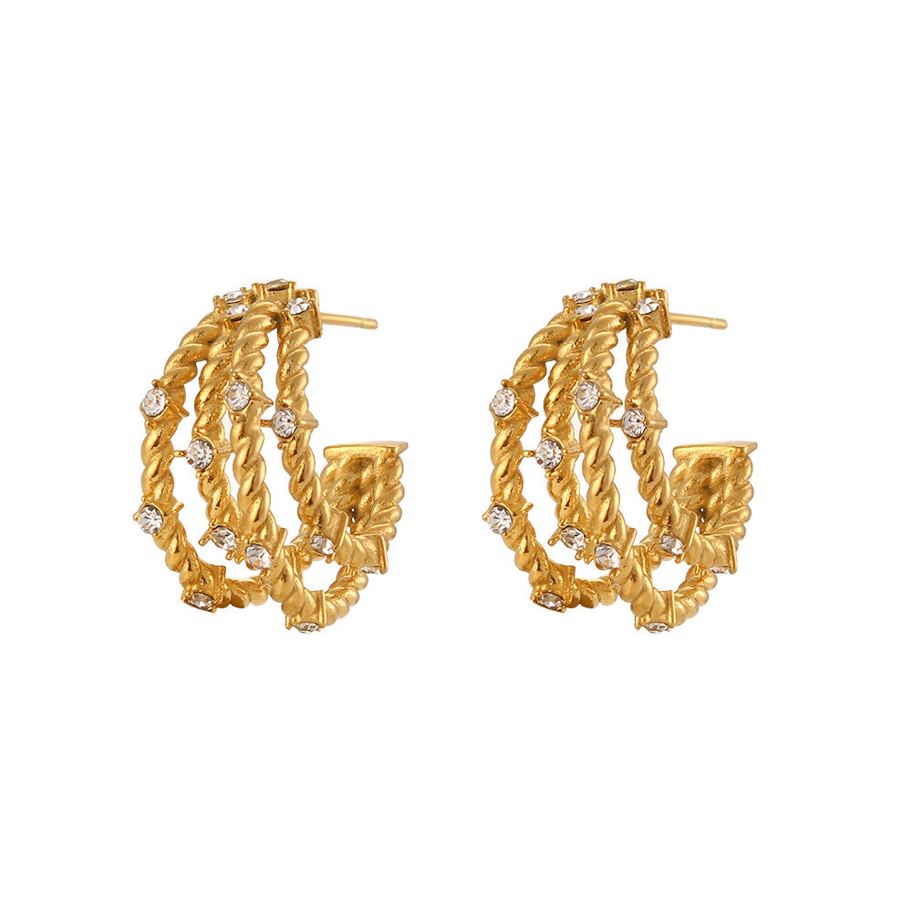 BRAIDED ZIRCONIA HOOP EARRINGS